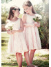 Pink Lace Knee Length V Back Flower Girl Dress